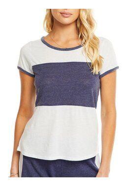 CHASER Blocked Jersey Tee L Light & Navy Blue Colorblock Crewneck Cotton Blend